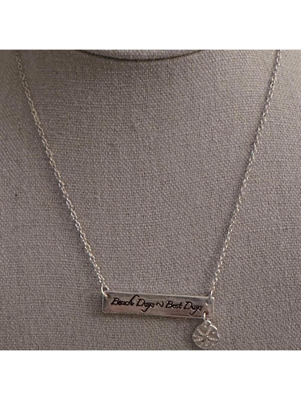 Silver necklace with beach days best days silver bar and sand dollar charm